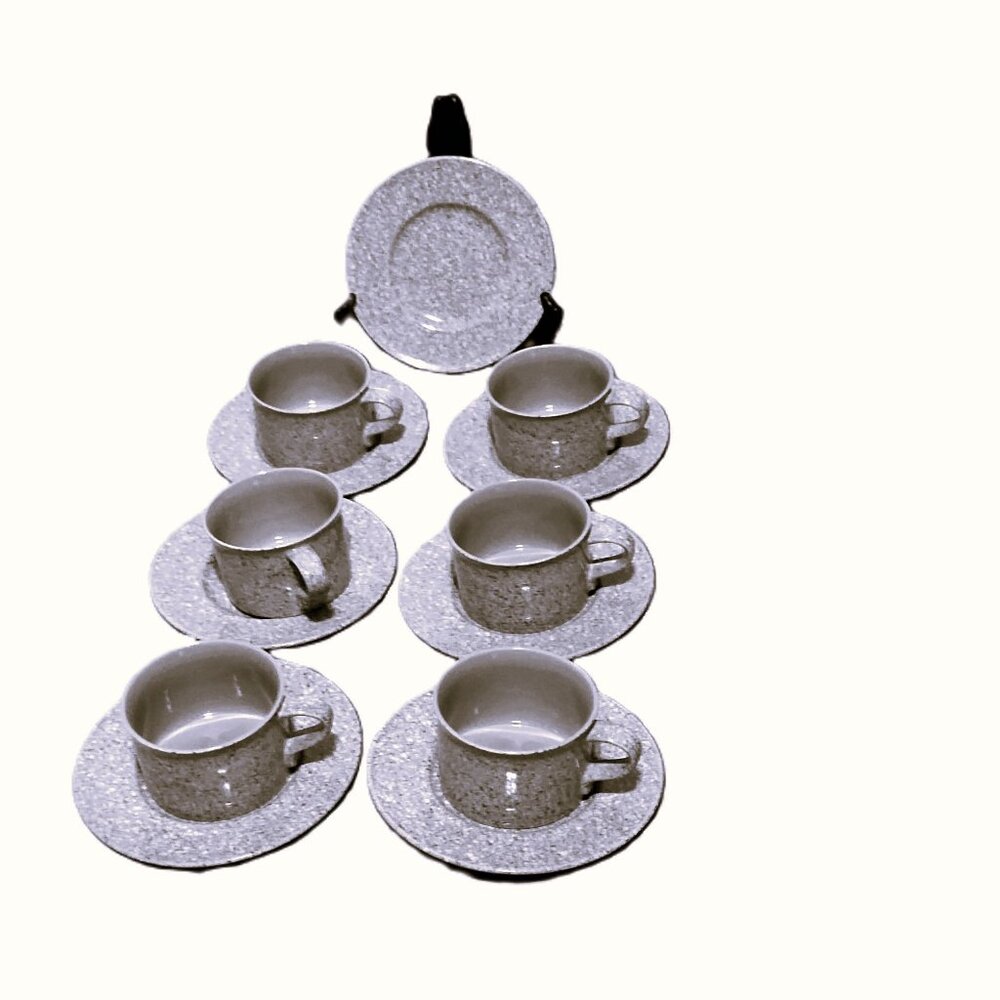 13 Set Mikasa Ultrastone Stoneware Coffee Cup & Saucer Specks Gray CU726 JAPAN